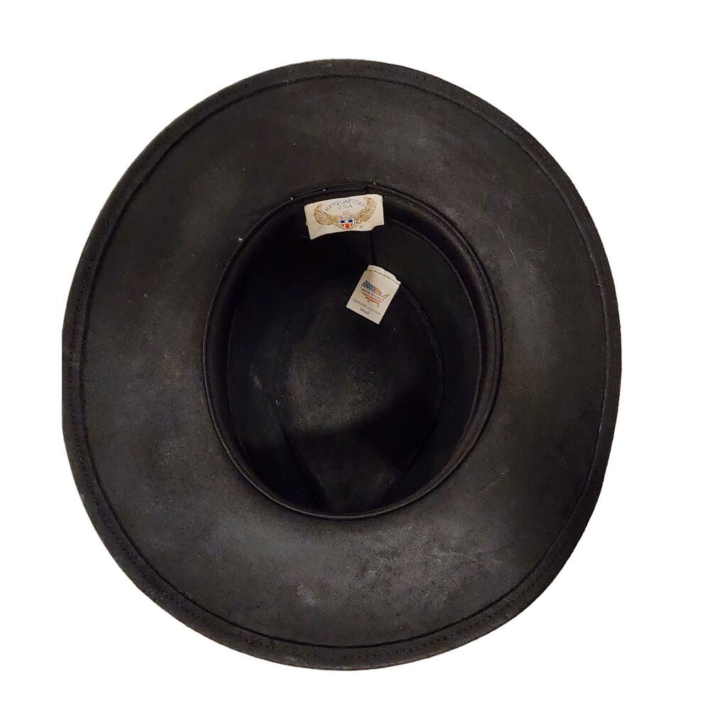 Vintage Leather Cowboy Hat Feather Western Unisex Small USA Made - Picture 10 of 12